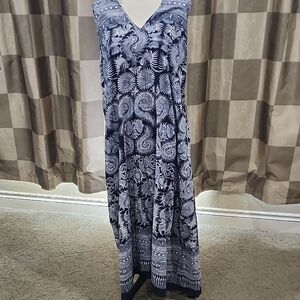 Zanzea Blue and White Floral Maxi Dress
